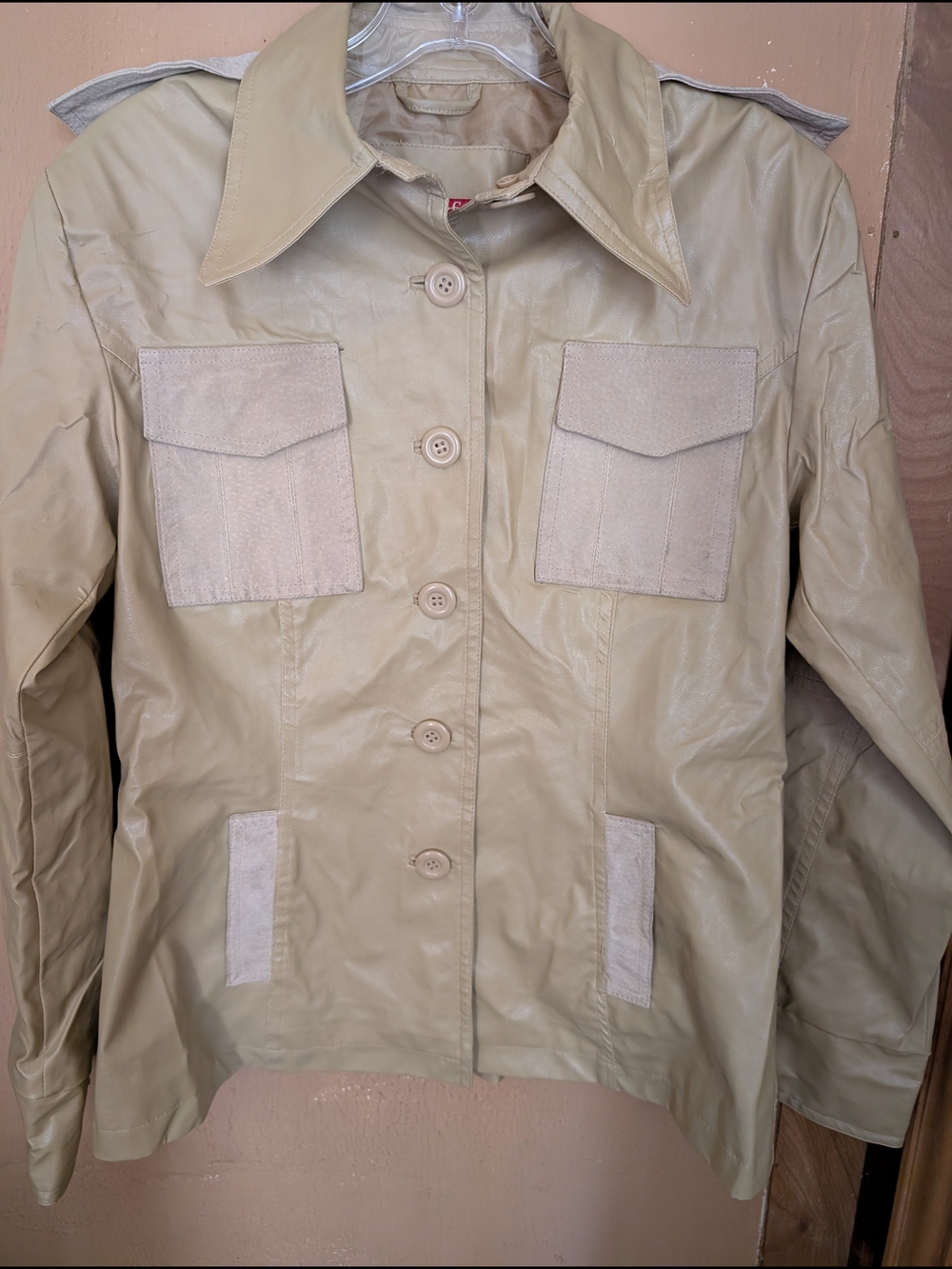Jennyfer J Vintage 1990s Beige Utility Jacket with Patch Pockets Sz L